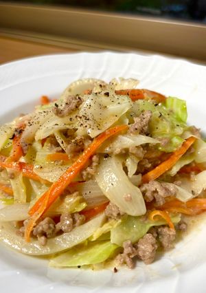 【簡単夕食】合挽肉と野菜の味噌マヨネーズ炒め-レシピのメイン写真