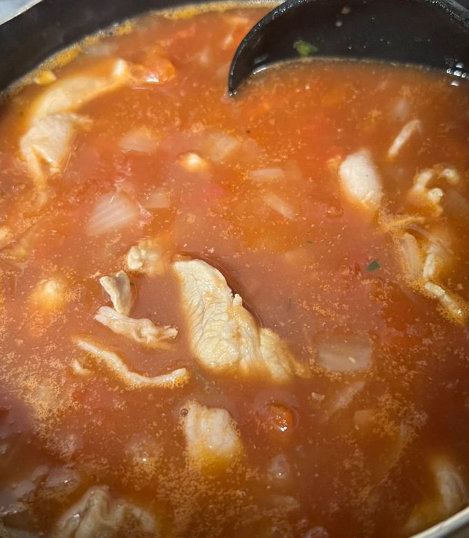 トマト缶、豚こま、たまねぎ　スープ-レシピのメイン写真