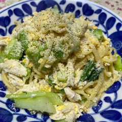 รูปของ 春のそら豆と卵のスパゲッティ