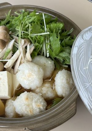 チーズ入りだまっこ餅の水菜ごぼう鍋-レシピのメイン写真