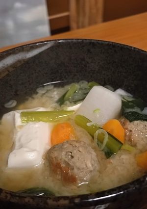 焼きイワシつみれ・豆腐・野菜の味噌汁-レシピのメイン写真