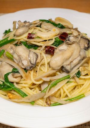 牡蠣とほうれん草とごぼうのパスタ-レシピのメイン写真