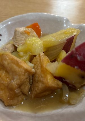 さつまいもと鶏むね肉と厚揚と野菜の煮物。-レシピのメイン写真