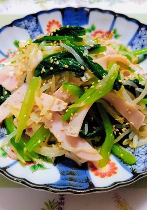 節約簡単夕飯もやしと小松菜顆粒ポン酢ナムル副菜-レシピのメイン写真