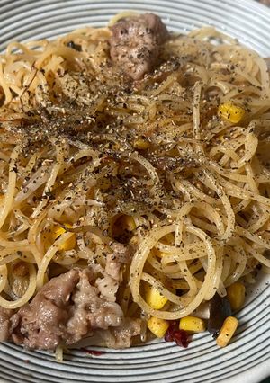 スパゲティ・豚こまとコーンともやし-レシピのメイン写真