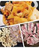 豚バラ、厚揚げ、れんこんの炒め物