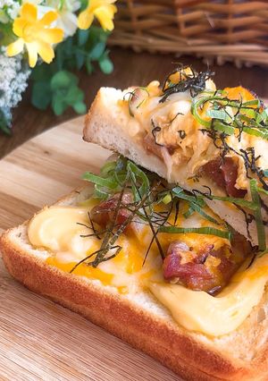 焼き鳥缶で！てりたまマヨチキントースト-レシピのメイン写真