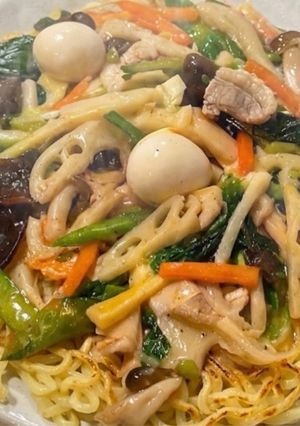 縦切りレンコンの食感！あんかけ焼きそば-レシピのメイン写真