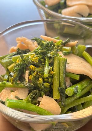 アスパラ菜と鶏むね肉の練乳煮込み-レシピのメイン写真