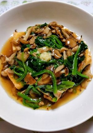 簡単今日の夕飯！厚揚法蓮草茸餡かけ！副菜-レシピのメイン写真