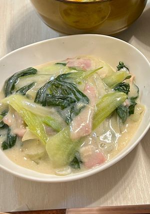 チンゲン菜のクリーム煮（豆乳使用）-レシピのメイン写真