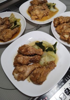 鶏手羽元簡単漬け置き酢味付けとチンゲン菜-レシピのメイン写真