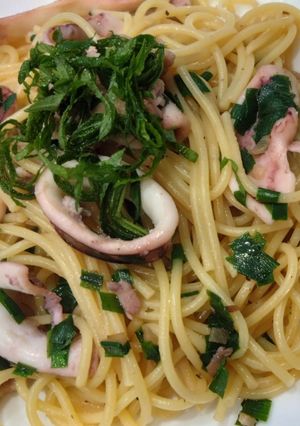 冷凍イカと豚肉のパスタ〜ニラ入り〜-レシピのメイン写真