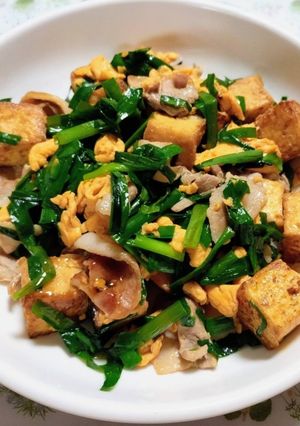 簡単今夜の夕飯豚ニラ玉炒め厚揚チャンプル-レシピのメイン写真
