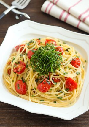 夏♡ミニトマトと大葉のペペロンチーノ-レシピのメイン写真