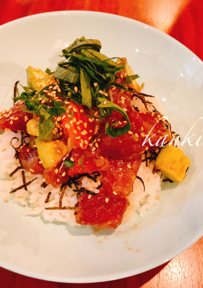 簡単！マグロとサーモンのポキ丼！-レシピのメイン写真
