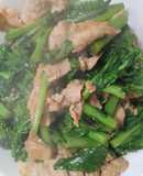 簡単　のらぼう菜と豚こまのゴマ油醤油炒め