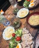 豚しゃぶ素麺サラダと卵スープ