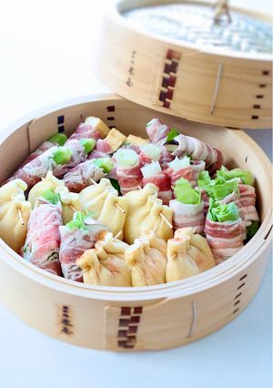 8種類！【豚巻き＆油揚げ包みの蒸籠蒸し】-レシピのメイン写真