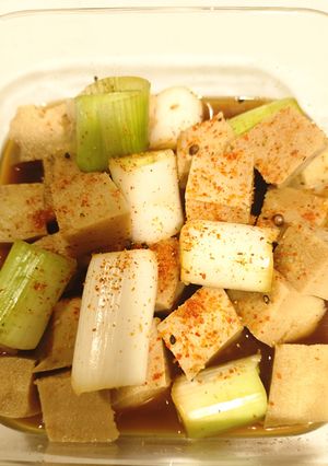 4毒抜き・レンチン高野豆腐とネギの煮物-レシピのメイン写真