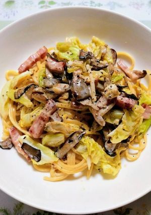 簡単昼食夕飯！キャベツ茸のクリームパスタ-レシピのメイン写真
