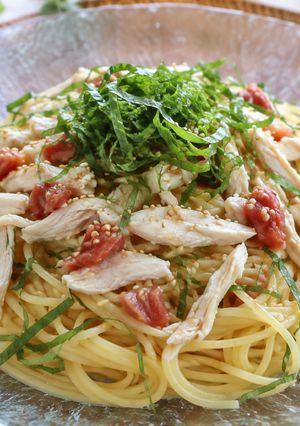 夏にぴったり！ささみと大葉の梅ポン冷製パスタ🍝-レシピのメイン写真