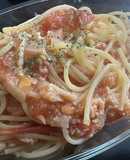 旨だし入りトマトソースで冷やしパスタ