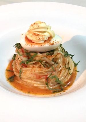 【TKG風】卵かけパスタ･ウフマヨ添え-レシピのメイン写真