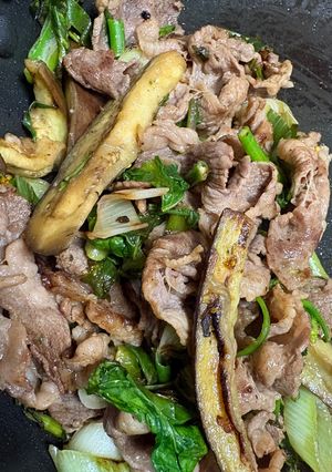 一人暮らし簡単牛肉とねぎとなす-レシピのメイン写真