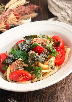光熱費ゼロ！サバ缶とトマトの冷やし中華うどん　-レシピのメイン写真