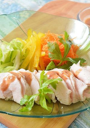 鶏むね肉と彩り野菜のごまだれサラダ♪-レシピのメイン写真
