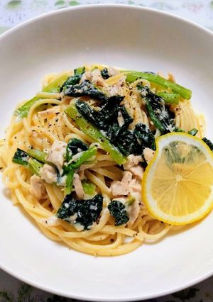 昼食・今日の夕飯ツナ小松菜クリームパスタ-レシピのメイン写真