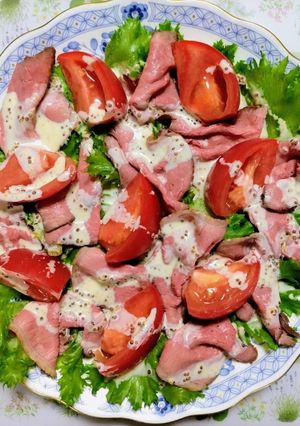 簡単夕飯！ローストビーフトマトサラダ副菜おつまみ-レシピのメイン写真