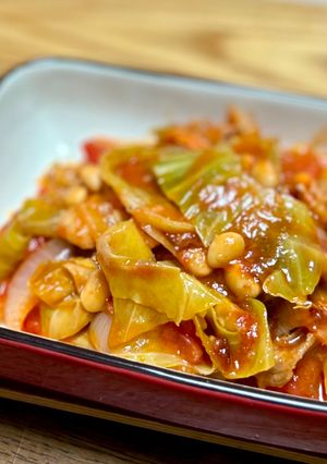 キャベツ消費◎大豆と一緒にトマト缶煮-レシピのメイン写真