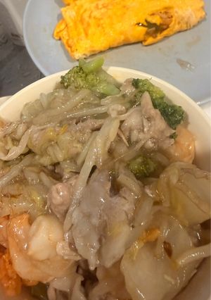 簡単・べんり酢使い野菜炒め乗せた-レシピのメイン写真