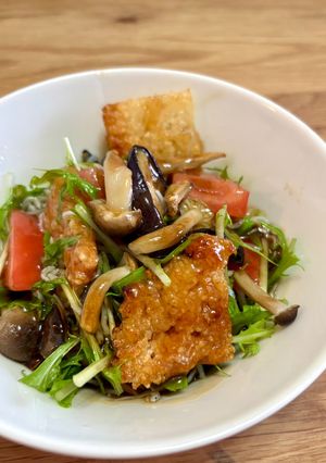 茄子としめじとおこげの餡掛けサラダ-レシピのメイン写真