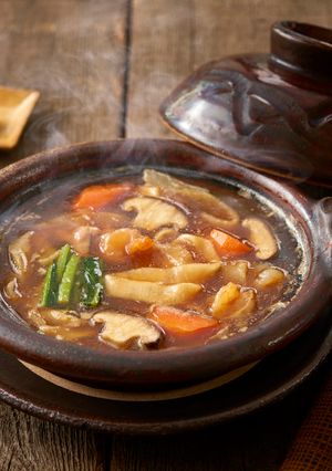 土鍋で作る米粉のかぶら麺治部煮風-レシピのメイン写真