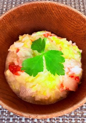 彼氏が作る『カニカマと鶏肉の白だし雑炊』-レシピのメイン写真