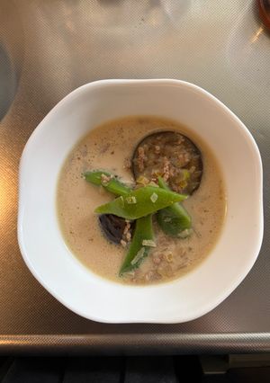 じゃばらナスと豚ひき肉のミルクスープ-レシピのメイン写真
