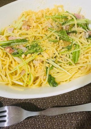 水菜とベーコンのレモンバターパスタ-レシピのメイン写真