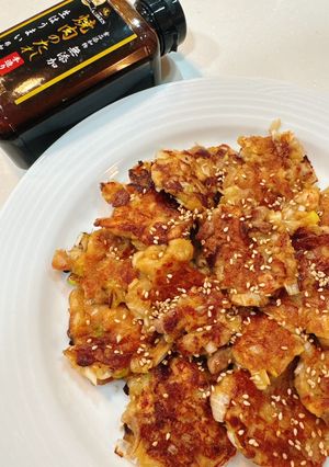 焼肉の生だれ鶏むね肉と長ネギミニチヂミ-レシピのメイン写真