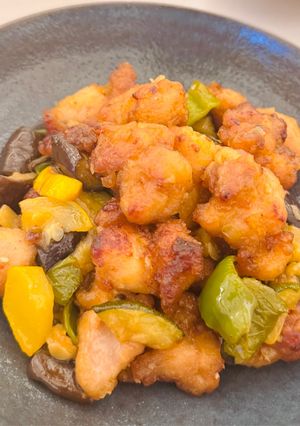 夏野菜と鶏もも唐揚げの甘酢炒め-レシピのメイン写真