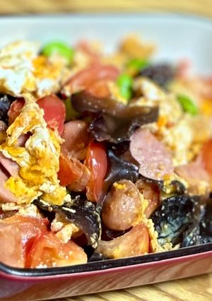 きくらげトマト玉子炒め・ソーセージ入り-レシピのメイン写真