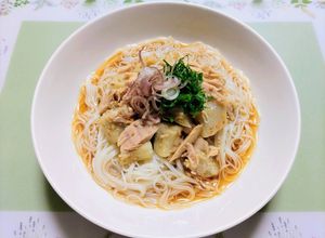 簡単昼食！白なすツナ大葉茗荷の冷やし素麺-レシピのメイン写真