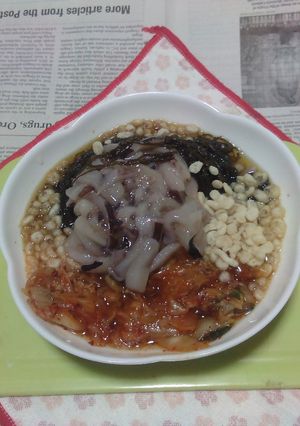 洗いもずく・キムチ＋ゆず風味イカ載せ冷奴-レシピのメイン写真