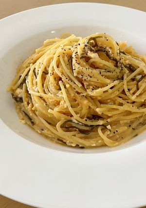 【ワンパン】塩昆布のカルボナーラ風パスタ-レシピのメイン写真