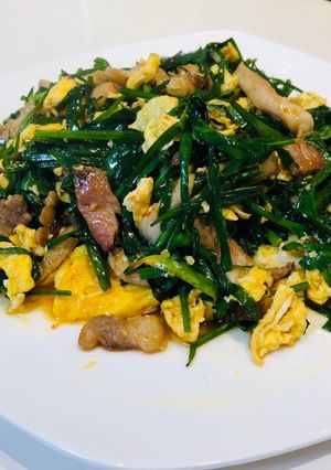 【お庭菜園レシピ】豚ニラ玉炒め-レシピのメイン写真