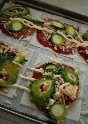 ゴーヤピザ。余ったシューマイ、餃子の皮で。-レシピのメイン写真