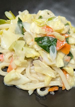 ねぎと豚肉の焼うどん（みそ風味）-レシピのメイン写真