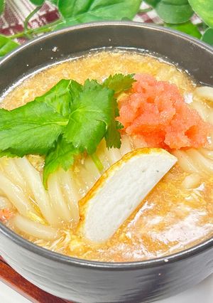 つるとんたん風明太餡かけ卵とじのおうどん-レシピのメイン写真